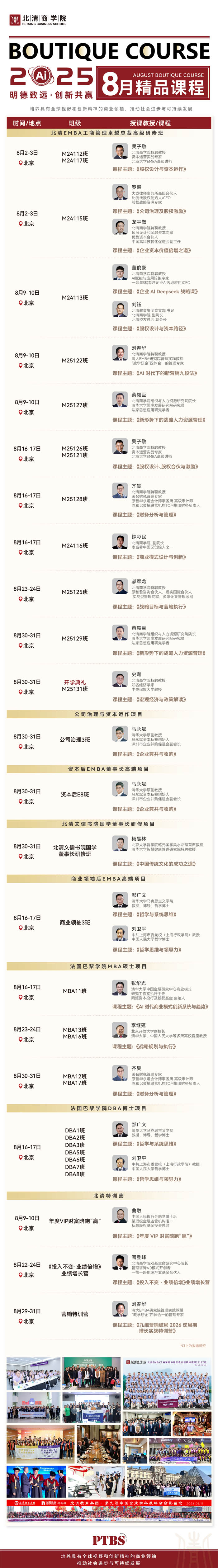 北清商学院2025年8月份各班课程安排表